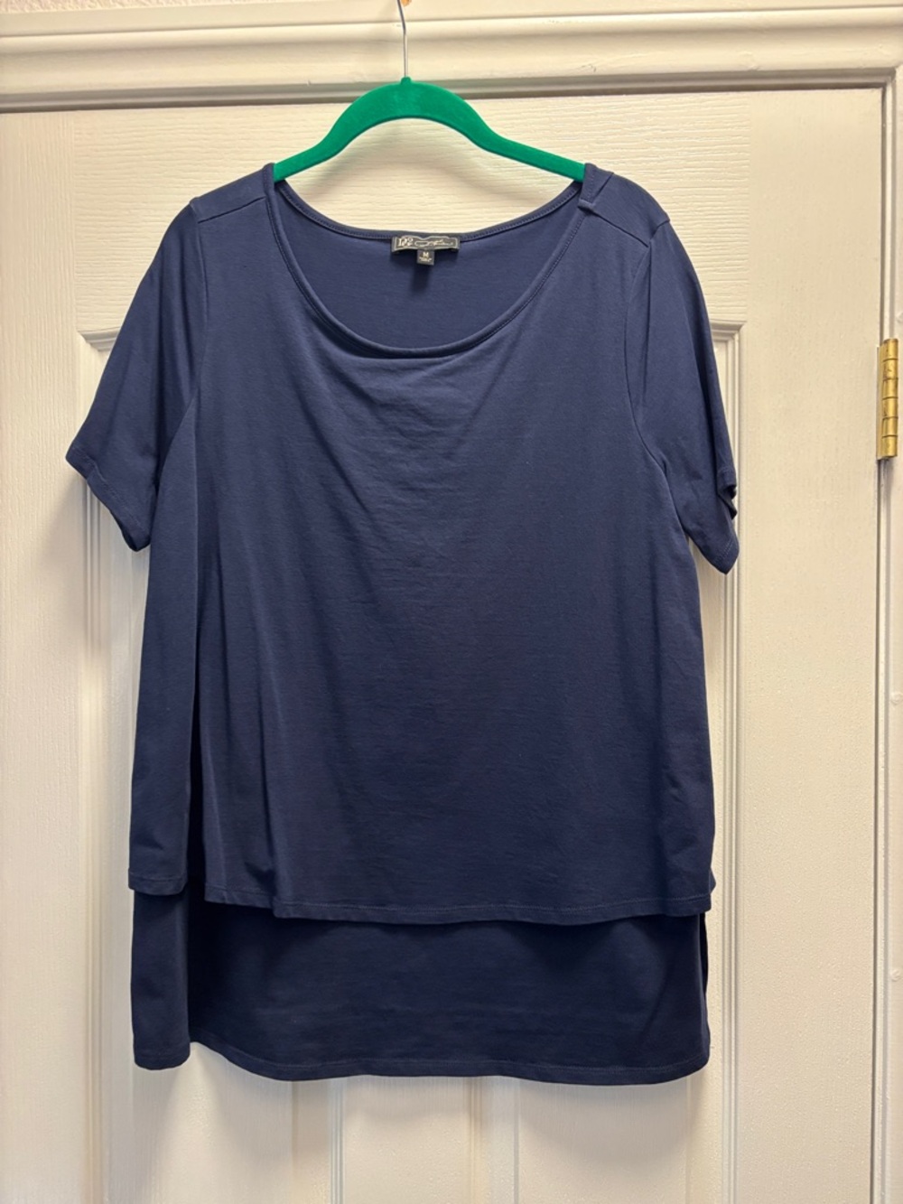 Navy Layered Scoop-Neck Short Sleeve Top